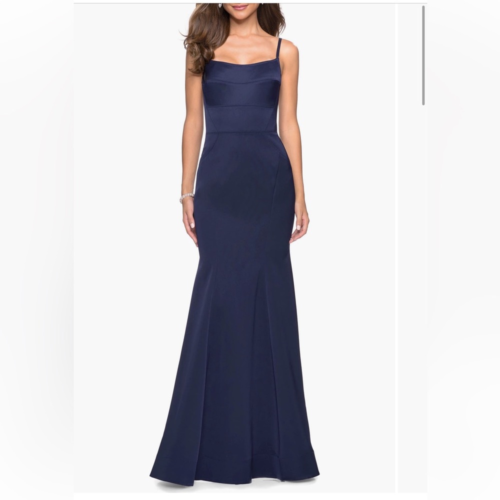 NWOT La Femme Navy Blue Maxi Mermaid Dress 6
